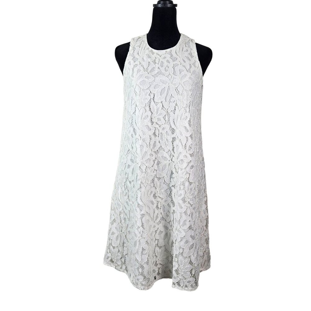 Tommy Hilfiger Womens White Lace A-Line Dress Size 4 Party Wedding Lace Overlay